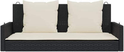 Black PE Rattan Swing Bench with Removable Cushions for Outdoor Patio, UV-Resistant Materials and Sturdy Metal Frame Support 242.5 lbs, Modern Design for Two Adults