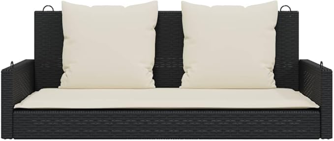 Black PE Rattan Swing Bench with Removable Cushions for Patio - Photo 5