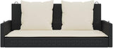Black PE Rattan Swing Bench with Removable Cushions for Outdoor Patio - Photo 5