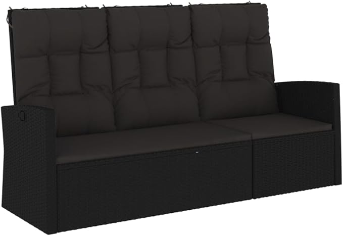 Garden Bench Deck Bench Reclining Patio Bench with Cushions Black 68.1" Poly Rattan - Photo 3