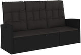 Garden Bench Deck Bench Reclining Patio Bench with Cushions Black 68.1" Poly Rattan - Photo 3