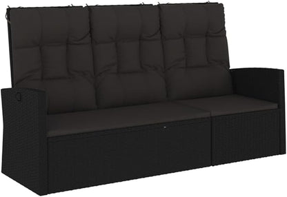 Garden Bench Deck Bench Reclining Patio Bench with Cushions Black 68.1" Poly Rattan