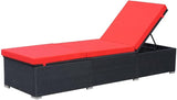 Outdoor Chaise Lounge Black Red Synthetic Rattan 76.8 x 23.6 x 12.2 in Powder-Coated Steel Frame Reclining Sunbathing - Photo 1