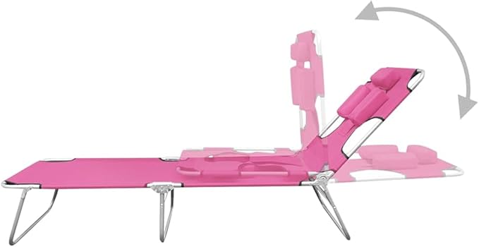 Pink Folding Sun Lounger Outdoor Chaise Lounge Chair 74.4x22.8x10.6 in Powder-Coated Steel Frame Adjustable Backrest - Photo 7
