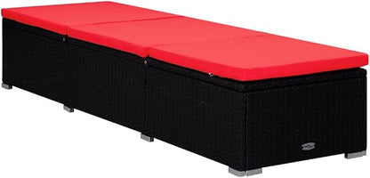 Sun Lounger with Cushion and Tea Table,Lounge Chair,Pool Chairs,Outdoor Chaise,Pool Furniture,Weather-Resistant,Easy to Maintain,Both Sides of Sunlounger Adjustable, Poly Rattan Red