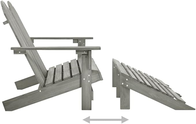 Grey Solid Fir Wood Two-Seater Detachable Garden Chair with Ottoman for Patio and Balcony Outdoor Furniture - Photo 6
