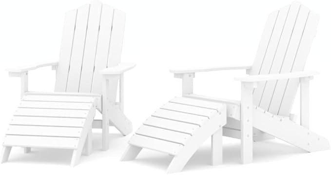 Adirondack Chairs Patio Furniture Set 2 pcs with Footstools White HDPE Outdoor Lounge Chairs with High Backrest and - Photo 3