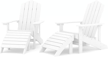 Adirondack Chairs 2 Piece Set with Footstools, White Outdoor Patio Furniture, HDPE Material Lounge Chairs for Garden, Poolside, Beach, and Backyard Relaxation