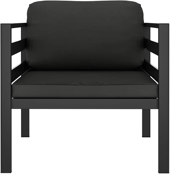 Anthracite Modular Outdoor Sofa 27.6 x 29.5 x 25.4 in Single Patio Couch Powder-Coated Aluminum Frame Removable - Photo 3