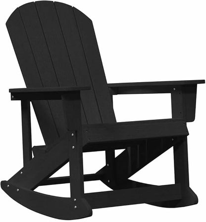 2 Pcs Adirondack Rocking Chairs Set, Weather-Resistant HDPE Outdoor Patio Furniture with Removable Cushions, All-Weather Garden Lounge Set for Porch, Backyard, Black