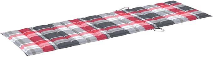 Acacia Wood Outdoor Chaise Lounge with Wheels & Red Plaid Cushion, Adjustable Backrest, 78.7 x 23.6 in - Photo 8