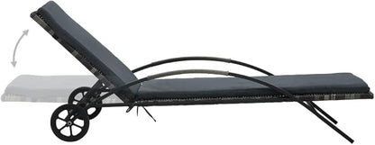 Anthracite PE Rattan Outdoor Chaise Lounge 78.7"x25.6"x15.4", Adjustable Backrest & Wheels, Patio Poolside Sun Lounger for Garden Terrace Balcony