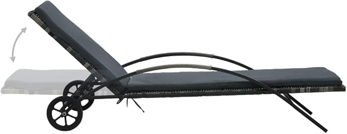 Sun Lounger Anthracite PE Rattan, 78.7 in Long, 25.6 in Wide, Adjustable Outdoor Chaise Lounge Chair with Wheels, Weatherproof Patio Recliner for Garden Lounge Chairs