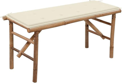 Natural Bamboo and Polyester Medium Foldable Garden Bench, 46.5 Inch Long Outdoor Seating with Cushion for Patio Garden Balcony, Waterproof Foldable Design, Durable