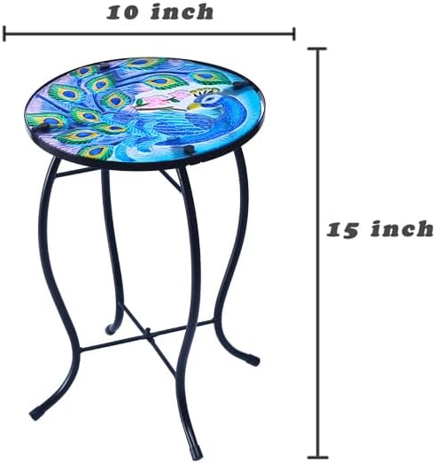 10 Inch Round Peacocks Glass Side Table, Patio Small Table, Outdoor Side Table, Outdoor Bar Table - Photo 3