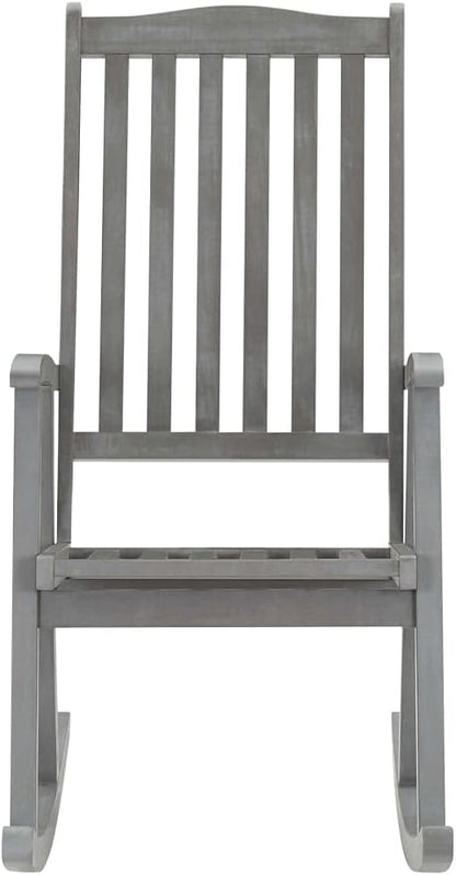 Outdoor Rocking Chair with Weather-Resistant Cushion, Solid Acacia Wood Vintage Grey Wash Porch Rocker for Garden, Patio, and Backyard Relaxing