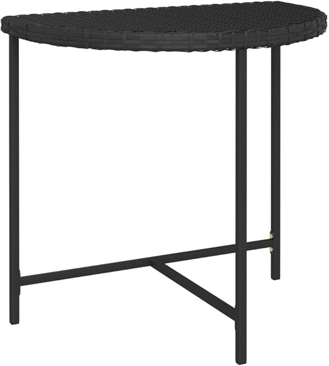 Modern Rectangular Garden Table Black Poly Rattan Medium Durable Outdoor Indoor Table with Powder-Coated Steel Frame - Photo 3