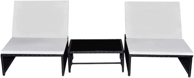 Outdoor Chaise Lounge, Sun Relaxing Chaise Lounge Beach Chaise Lounge Sun Loungers 2 pcs with Table Poly Rattan Black for Poolside Garden Balcony Patio Yard
