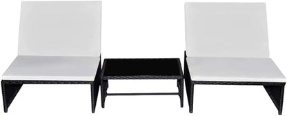 Outdoor Chaise Lounge, Sun Relaxing Chaise Lounge Beach Chaise Lounge Sun Loungers 2 pcs with Table Poly Rattan Black for Poolside Garden Balcony Patio Yard