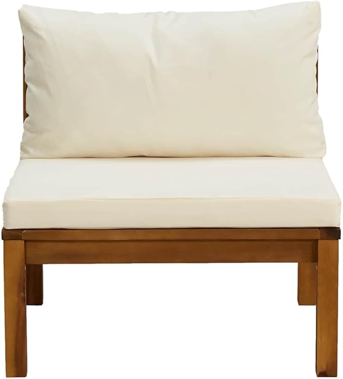 27.2" Patio Sectional Middle Unit, Acacia Wood, Cream Cushions, UV Fabric, Zip Covers, Deck/Balcony - Photo 4