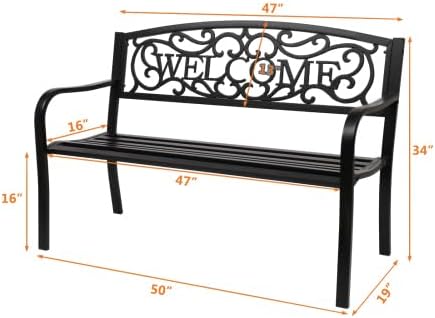 50" Outdoor Garden Bench, Patio Furniture Metal Outdoor Chair with Cast Iron Frame - Photo 3