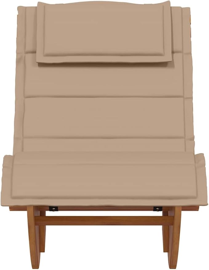 Acacia Wood Rocking Sun Lounger with Taupe Cushion & Pillow, 60.6" x 23.6" x 29.1" Patio Chaise, 242 lb Capacity - Photo 4