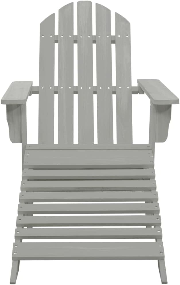 Vintage Wooden Garden Chair with Ottoman, 4-Piece Set, Grey Hardwood Large Durable Outdoor Seating for Patio, Backyard - Photo 3