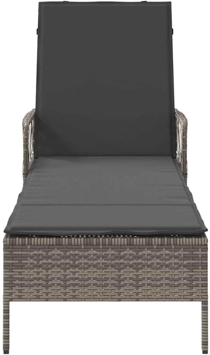 Gray Outdoor Chaise Lounge 61.8"x21.7"x36.2" Poly Rattan 242.5 lbs Capacity Adjustable Patio Pool Chair