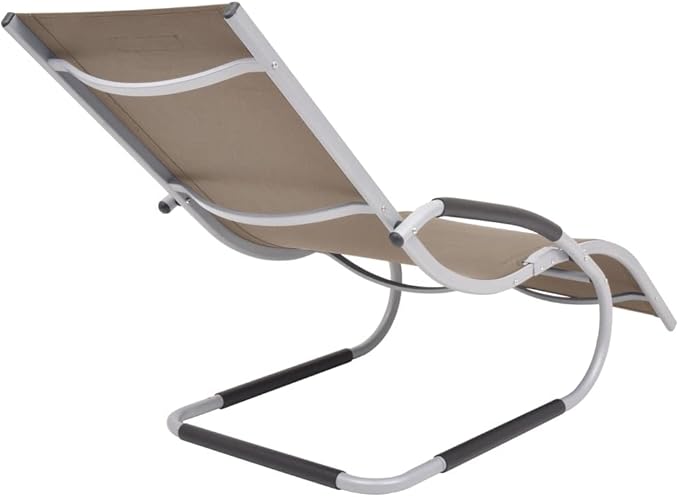 Taupe Aluminum Textilene Outdoor Chaise Lounge with Pillow 59.8"x24.4" Ergonomic Curved Sun Lounger Weatherproof for - Photo 5