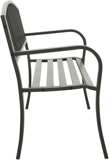 Outdoor Garden Bench 3-Seater, Heavy Duty Metal Patio Bench for Backyard, Deck, and Porch, Weather-Resistant Rectangular Park Bench, Modern Grey
