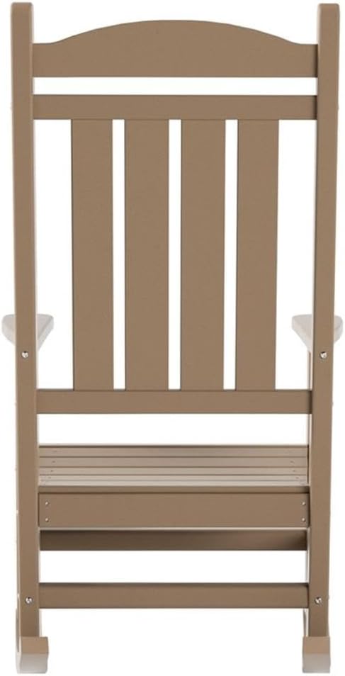 Costaelm Oversized Outdoor Rocking Chair, High Back Porch Rocker Chair, HDPE All Weather Resistant Outdoor Seating Furniture Wide Rocker Chair for Patio, Lawn, Garden, Weathered Wood