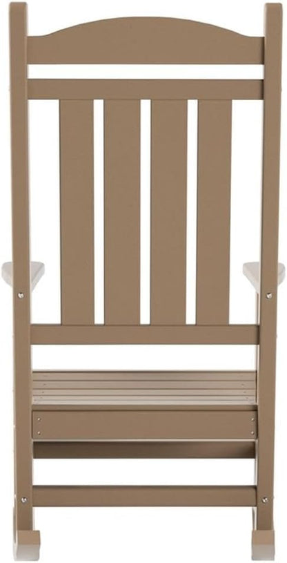 Costaelm Oversized Outdoor Rocking Chair, High Back Porch Rocker Chair, HDPE All Weather Resistant Outdoor Seating Furniture Wide Rocker Chair for Patio, Lawn, Garden, Weathered Wood