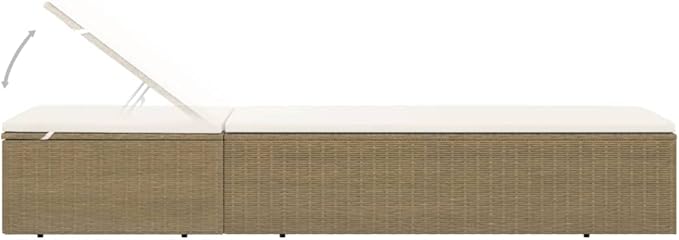 Adjustable Brown PE Rattan Sunlounger 77.9 x 23.6 x 32.9 in Patio Chaise Lounge with Cream Cushion Outdoor Poolside Lounge Chair for Garden Deck Balcony Use