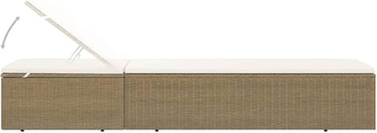 Adjustable Brown PE Rattan Sunlounger 77.9 x 23.6 x 32.9 in Patio Chaise Lounge with Cream Cushion Outdoor Poolside Lounge Chair for Garden Deck Balcony Use