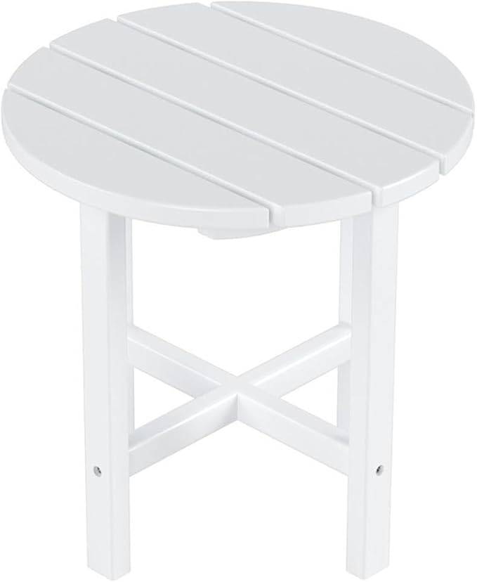 Costaelm Round Outdoor Side Tables, Adirondack Patio Tables for Outside, HDPE Patio End Table Weather Resistant, Balcony Table for Pool, Seaside, Backyard, Porch, Indoor Companion, White