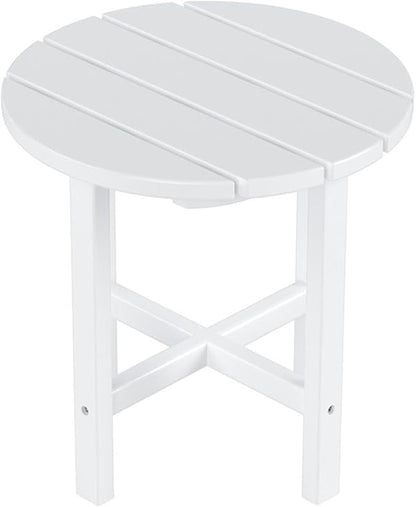 Costaelm Round Outdoor Side Tables, Adirondack Patio Tables for Outside, HDPE Patio End Table Weather Resistant, Balcony Table for Pool, Seaside, Backyard, Porch, Indoor Companion, White