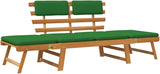 Convertible Garden Bench with Cushions, Outdoor Daybed, Acacia Wood Patio Furniture, Grey Wash Finish Brown and Green - Photo 2
