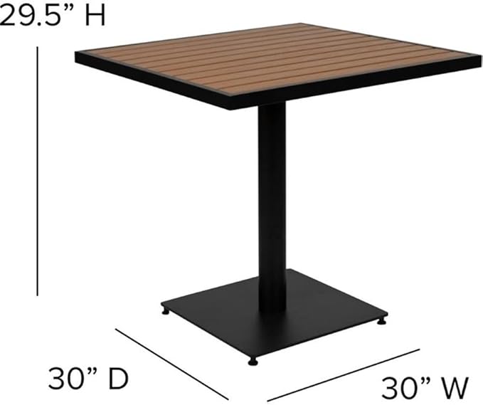 BOWERY HILL 30" Square Patio Dining Table, Faux Teak Poly Slats, Black Powder Coated Steel Frame, Weather and Rust Resistant, Modern Outdoor Table for Yard, Patio, Deck or Poolside Use