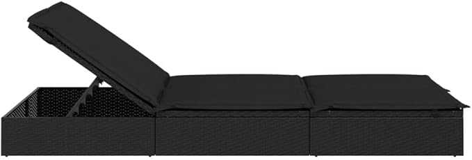Outdoor Chaise Lounge Sunbed with Adjustable Armrests Black PE Rattan 2-Person Poolside Garden Furniture for Tanning - Photo 5