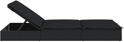 Black PE Rattan Double Outdoor Chaise Lounge Chair 43.3x79.1x24.4 in Adjustable Backrest & Weatherproof Cushions, Modern Patio Sunbed for Garden Poolside Balcony
