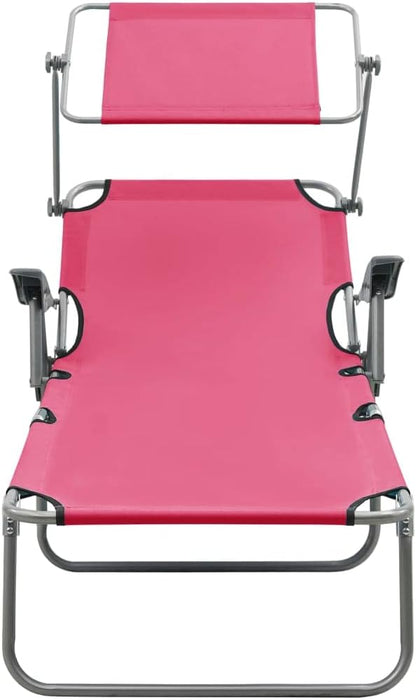 Sun Lounger,Outdoor All-Weather Patio Chaise Lounge Chair,Outdoor Recliner Lounge Chair Sun Loungers,for Garden, Balcony with Canopy Steel Pink