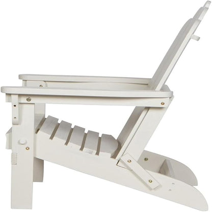 Pemberly Row Folding Adirondack Chair, Cedar Wood, White Finish, 37" H x 28" W x 29.5" D, Kiln-Dried Moisture-Resistant Material, Ergonomic Design, Outdoor Patio or Porch Seating