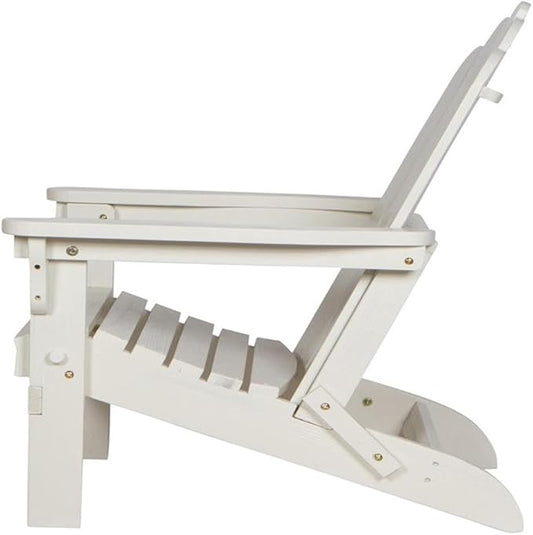 Pemberly Row Folding Adirondack Chair, Cedar Wood, White Finish, 37" H x 28" W x 29.5" D, Kiln-Dried Moisture-Resistant Material, Ergonomic Design, Outdoor Patio or Porch Seating