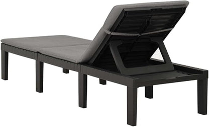 Anthracite Large Plastic Sunlounger 25.6x76.8x12.6 in Multi-Position Backrest Matte Finish Lightweight Outdoor Chaise for Patio Garden and Poolside Relaxation