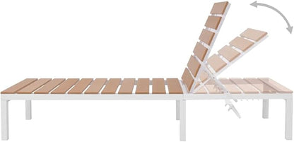 Sun Lounger Set of 2 White Brown Aluminum Outdoor Chaise Lounge, Adjustable Backrest 49.2" Seat Depth Lightweight Patio Poolside Furniture for Garden Balcony