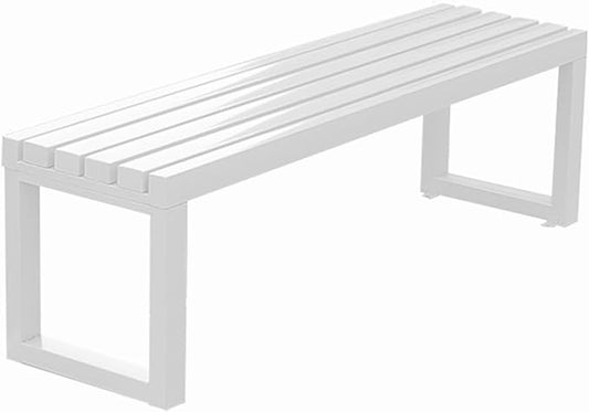 Outdoor Garden Bench Metal Park Seat Weatherproof 3-Person Deck Furniture Backless Furniture Seating for Front Porch,Lawn,Path,Yard(White,71 Inch)
