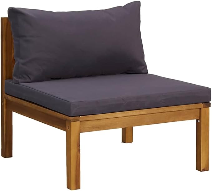 Outdoor Sectional Middle Sofa Dark Grey, 27.2x25.6x24.6in Solid Acacia Wood Frame - Photo 3