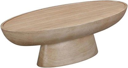 Pemberly Row Eclipse Stone Coffee Table, 47.2" W x 23.8" D x 14" H, Faux Travertine Beige Finish, Handmade Indoor/Outdoor Use, Durable Concrete Base, Textured Design for Living Space or Patio Decor