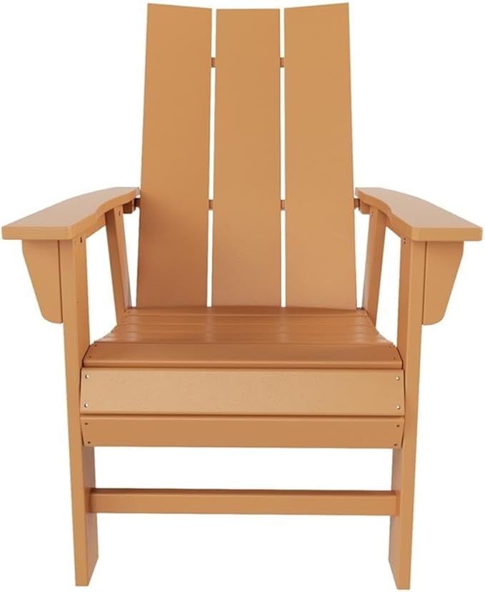 Costaelm Patio hdpe Adirondack Chair, Outdoor Balcony Pool Chair, Modern Front Porch Fire Pit Backyard Chair, Garden Resin Lounge Chair for Outside, Teak