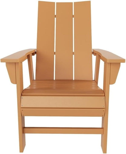 Costaelm Patio hdpe Adirondack Chair, Outdoor Balcony Pool Chair, Modern Front Porch Fire Pit Backyard Chair, Garden Resin Lounge Chair for Outside, Teak